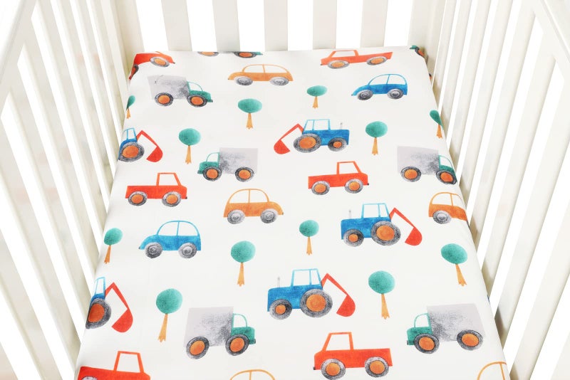 Tontukatu Pack n Play Sheet Stretchy Fitted Portable Mini Crib Sheets Set 3 Pack,Playard Sheets Convertible Playard Mattress Cover,Ultra Soft Jersey Material,Rocket Satellite,Car & Bus - Image 2